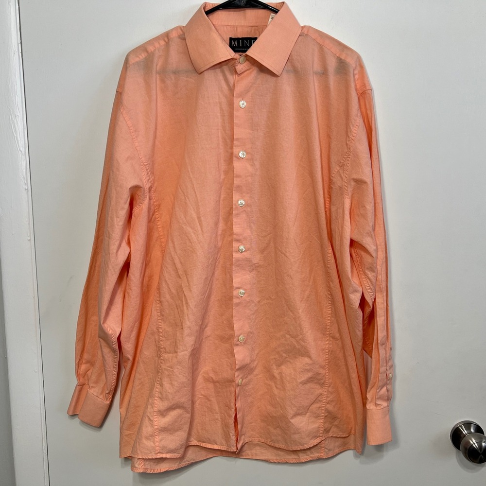 MINE‎ Button Down Shirt Mens XL Peach Cotton Long Sleeve Easter Preppy